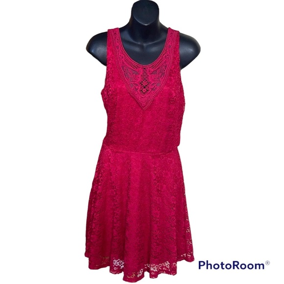 New- By & By Red Lace Dress Junior Size 11 - Picture 1 of 5